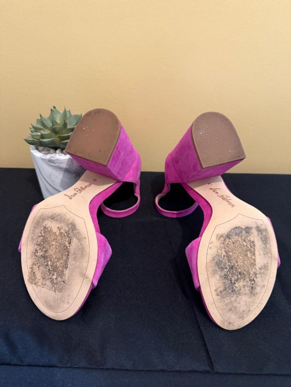 Sam Edelman Fuchsia Suede Block Heel Ankle Strap Sandals Size 6 EUC - Picture 6 of 15